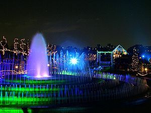 噴水のライトアップ夜景とイルミネーション