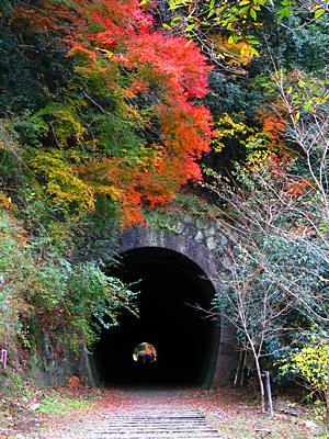 旧国鉄福知山線・武庫川廃線跡のトンネルと紅葉