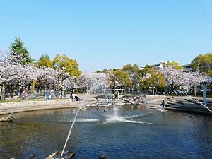 武庫川の伏流水を利用した徒渉池と噴水