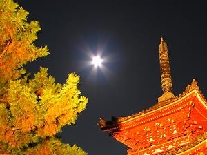鶴林寺　三重塔と十三夜の月・仲秋の名月/無料写真