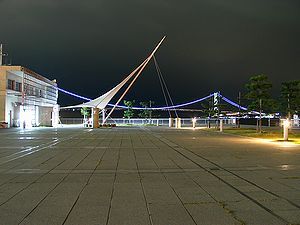 明石大蔵海岸の夜景と明石海峡大橋のライトアップ