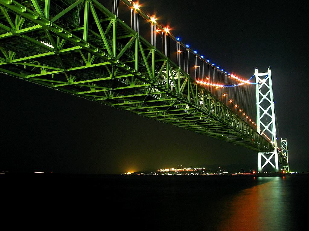 阪神タイガース優勝記念特別ライトアップ 明石海峡大橋 壁紙写真集 無料写真素材