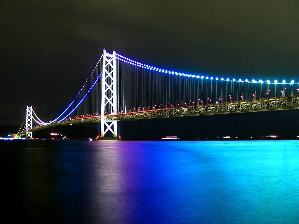 ライトアップと夜景 明石海峡大橋のイルミネーション 壁紙写真集 無料写真素材