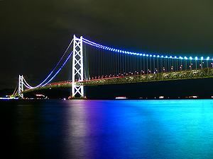 明石海峡大橋のライトアップと明石海峡の夜景・舞子公園・アジュール舞子から撮影