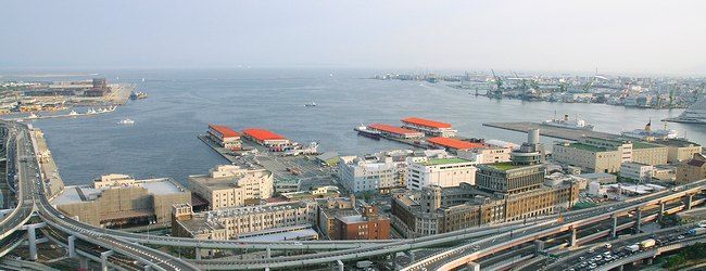 神戸港、メリケンパーク、ハーバーランド、ポートアイランドのパノラマ風景写真