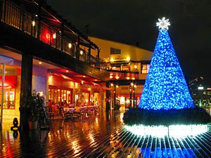 モザイク海の広場のLEDクリスマスツリーとイルミネーション