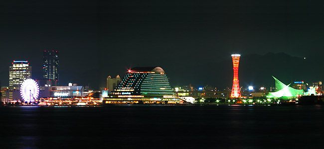 神戸メリケンパークオリエンタルホテルライトアップとメリケンパーク、神戸港の夜景風景