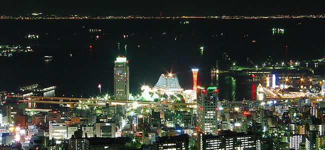 神戸港、メリケンパーク、ハーバーランド、大阪湾の夜景