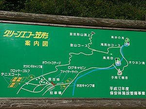 滝へのコースと笠形山登山道の地図と案内板
