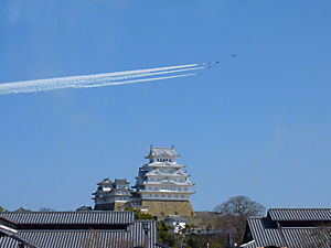 姫路城とブルーインパルス