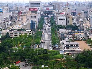姫路城天守閣最上階からの眺め・姫路駅方面