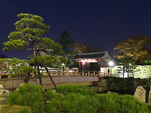 姫路城大手門と桜門橋のライトアップ夜景