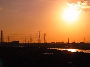 松原八幡神社の御旅山から見た姫路市に沈む夕日