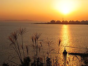 小赤壁のススキと瀬戸内海の夕日