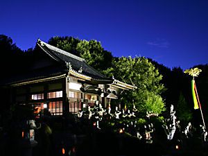 鶏足寺と五百羅漢のライトアップ夜景