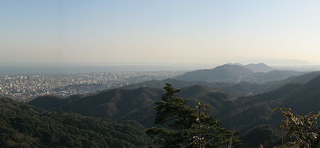 神戸市長田区、神戸市須磨区、高取山、須磨アルプス、淡路島、明石海峡大橋の風景
