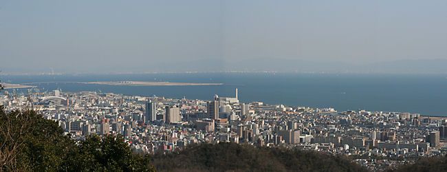 神戸市兵庫区〜長田区〜神戸空港〜大阪湾/東山山頂からの風景