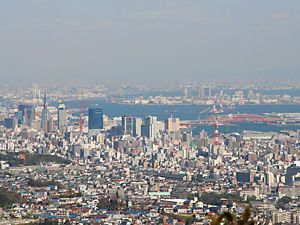 神戸港と神戸市の中心部
