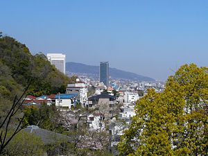 展望広場から見る六甲山・北野町・異人館方面の風景