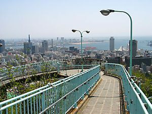 ビーナスブリッジと神戸の町並みと神戸港の風景